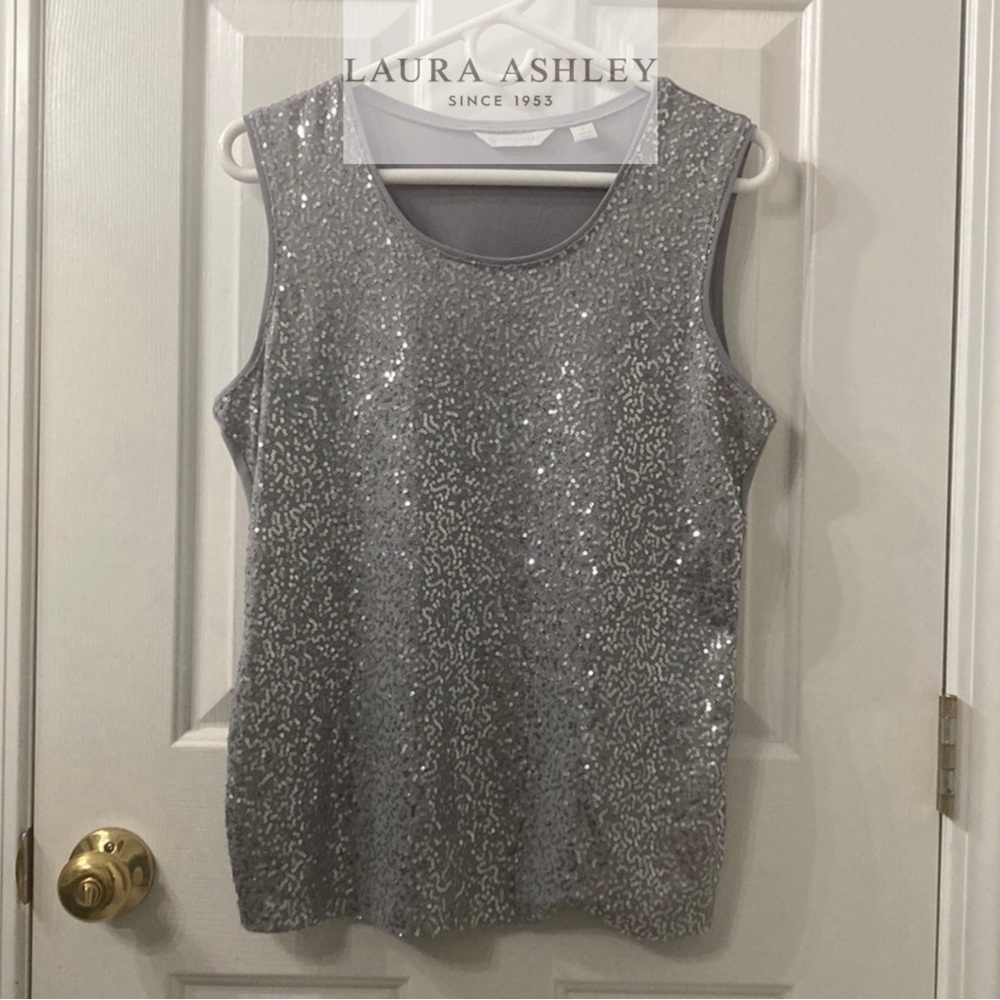 Laura Ashley Sequin Silver Tank Top for Party Size Small